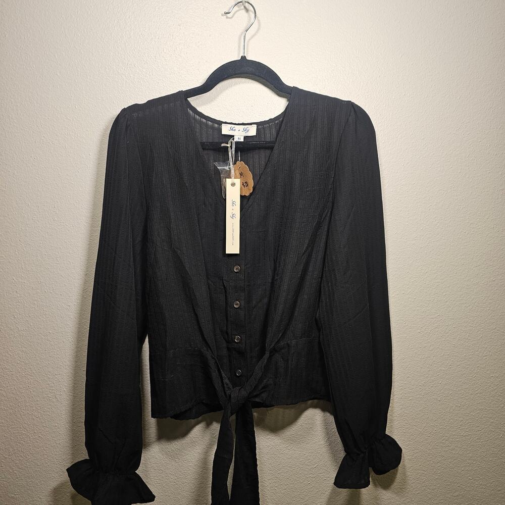 Black Ruffled She + Sky Long Sleeve Lightweight- Large- Estimated Retail $25